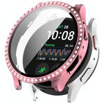 Per Samsung Galaxy Watch 7 44mm PC a fila singola Diamond + custodia protettiva per orologio integrata con pellicola temperata (rosa)