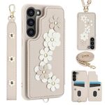 Custodia per cellulare in pelle con motivo floreale a tracolla per Samsung Galaxy S22+ 5G (bianca)