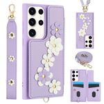 Custodia per cellulare in pelle con motivo floreale a tracolla per Samsung Galaxy S22 Ultra 5G (viola)