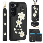 Custodia per cellulare in pelle con motivo floreale a tracolla per Samsung Galaxy S23+ 5G (nera)