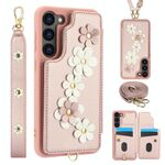Custodia per cellulare in pelle con motivo floreale a tracolla per Samsung Galaxy S23+ 5G (oro rosa)