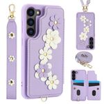 Custodia per cellulare in pelle con motivo floreale a tracolla per Samsung Galaxy S23+ 5G (viola)