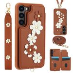 Custodia per cellulare in pelle con motivo floreale a tracolla per Samsung Galaxy S23+ 5G (marrone)