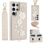 Custodia per cellulare in pelle con motivo floreale a tracolla per Samsung Galaxy S24 Ultra 5G (bianca)