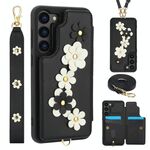 Custodia per cellulare in pelle con motivo floreale a tracolla per Samsung Galaxy S23 FE 5G (nera)