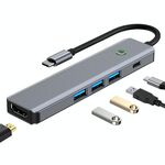 BYL-2319 Docking station multifunzione 5 in 1 da USB-C/Tipo-C a USB 3.0+USB-C/Tipo-C+HDTV (Grigio)