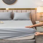 3 pezzi / set copriletto in cotone 4 stagioni lenzuolo universale antipolvere antiscivolo con federa, dimensioni: 135x200 cm (grigio argento)