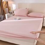 3 pezzi / set copriletto in cotone 4 stagioni lenzuolo universale antipolvere antiscivolo con federa, dimensioni: 200x220 cm (rosa)