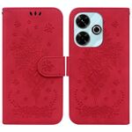 Custodia per telefono in pelle goffrata rosa farfalla per Redmi 13 4G (rossa)