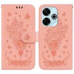 Custodia per telefono in pelle goffrata rosa farfalla per Redmi 13 4G (rosa)