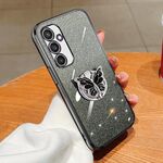Custodia per telefono in TPU con supporto a farfalla con glitter sfumato placcato per Samsung Galaxy S24 5G (nero)