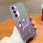 Custodia per telefono in TPU con supporto a farfalla con glitter sfumato placcato per Samsung Galaxy S24+ 5G (viola)