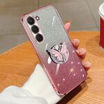 Per Samsung Galaxy S23 5G Custodia per telefono in TPU con supporto a farfalla con glitter sfumato placcato (rosa)