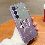 Per Samsung Galaxy S23 5G Custodia per telefono in TPU con supporto a farfalla con glitter sfumato placcato (viola)
