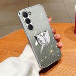 Per Samsung Galaxy S23 5G Custodia per telefono in TPU con supporto a farfalla con glitter sfumato placcato (Argento)