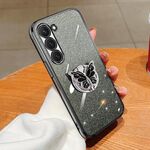 Per Samsung Galaxy S23 5G Custodia per telefono in TPU con supporto a farfalla con glitter sfumato placcato (nero)