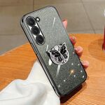 Per Samsung Galaxy S23+ 5G Custodia per telefono in TPU con supporto a farfalla con glitter sfumato placcato (nero)