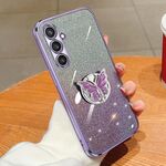 Per Samsung Galaxy S23 FE 5G Custodia per telefono in TPU con supporto a farfalla con glitter sfumato placcato (viola)