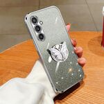 Per Samsung Galaxy S23 FE 5G Custodia per telefono in TPU con supporto a farfalla con glitter sfumato placcato (Argento)