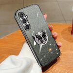 Per Samsung Galaxy S23 FE 5G Custodia per telefono in TPU con supporto a farfalla con glitter sfumato placcato (nero)