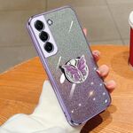 Custodia per telefono in TPU con supporto a farfalla con glitter sfumato placcato per Samsung Galaxy S22+ 5G (viola)
