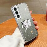 Per Samsung Galaxy S22+ 5G Custodia per telefono in TPU con supporto a farfalla con glitter sfumato placcato (Argento)