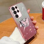 Per Samsung Galaxy S22 Ultra 5G Custodia per telefono in TPU con supporto a farfalla con glitter sfumato placcato (rosa)