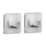 2 ganci in acciaio inox per cucina e bagno, portaoggetti dietro la porta, con adesivo, stile: argento quadrato