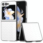 Custodia per telefono in PU con trama intrecciata con cornice nera per Samsung Galaxy Z Flip6 (bianca)