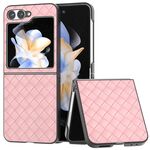Custodia per telefono in PU con trama intrecciata con cornice nera per Samsung Galaxy Z Flip6 (rosa)