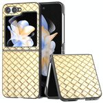 Per Samsung Galaxy Z Flip6 Custodia per telefono in PU con trama intrecciata e cornice nera (oro)