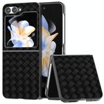 Custodia per telefono in PU con trama intrecciata con cornice nera per Samsung Galaxy Z Flip6 (nera)