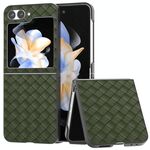Per Samsung Galaxy Z Flip6 Custodia per telefono in PU con trama intrecciata e cornice nera (verde)