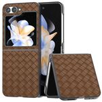 Custodia per telefono in PU con trama intrecciata con cornice nera per Samsung Galaxy Z Flip6 (marrone)