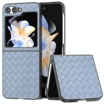 Custodia per telefono in PU con trama intrecciata con cornice nera per Samsung Galaxy Z Flip6 (azzurro)