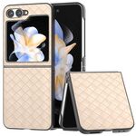 Custodia per telefono in PU con trama intrecciata con cornice nera per Samsung Galaxy Z Flip6 (beige)