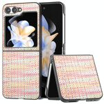 Per Samsung Galaxy Z Flip6 Custodia per telefono in PU con struttura a reticolo colorato con cornice nera (rosa)