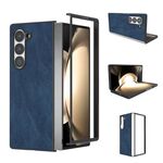 Custodia per telefono a copertura totale in pelle PU con cornice nera per Samsung Galaxy Z Fold6 (blu)