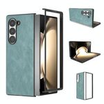 Per Samsung Galaxy Z Fold6 Custodia per telefono a copertura totale in pelle PU con cornice nera (azzurro)