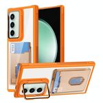 Per Samsung Galaxy S23 FE 5G Porta carte di credito Custodia per telefono in TPU ibrido acrilico (arancione)