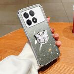 Per Redmi K70 / K70 Pro Custodia per telefono in TPU con supporto a farfalla con glitter sfumato placcato (Argento)