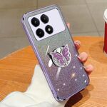 Per Redmi K70E Custodia per telefono in TPU con supporto a farfalla con glitter sfumato placcato (viola)