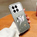Per Redmi K70E Custodia per telefono in TPU con supporto a farfalla con glitter sfumato placcato (Argento)