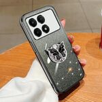 Per Redmi K70E Custodia per telefono in TPU con supporto a farfalla con glitter sfumato placcato (nero)