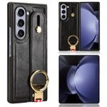 Per Samsung Galaxy Z Fold6 Custodia per telefono in pelle con cinturino posteriore (nero)