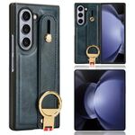 Custodia per telefono posteriore in pelle con cinturino per Samsung Galaxy Z Fold6 (blu)