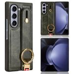 Per Samsung Galaxy Z Fold6 Custodia per telefono in pelle con cinturino posteriore (verde)