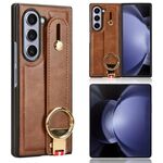 Custodia per cellulare con retro in pelle e cinturino per Samsung Galaxy Z Fold6 (marrone)