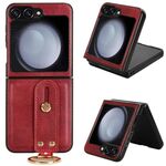Custodia posteriore in pelle con cinturino per Samsung Galaxy Z Flip6 (rossa)