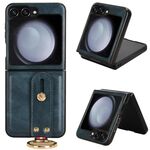 Custodia per telefono posteriore in pelle con cinturino per Samsung Galaxy Z Flip6 (blu)